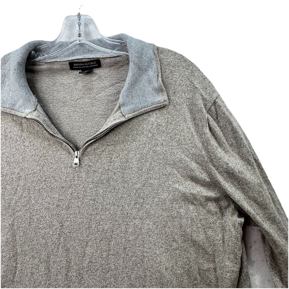 Banana Republic Premium Cotton Cashmere Sweater Mens XL Gray Tan 1/4‎ Zip Preppy